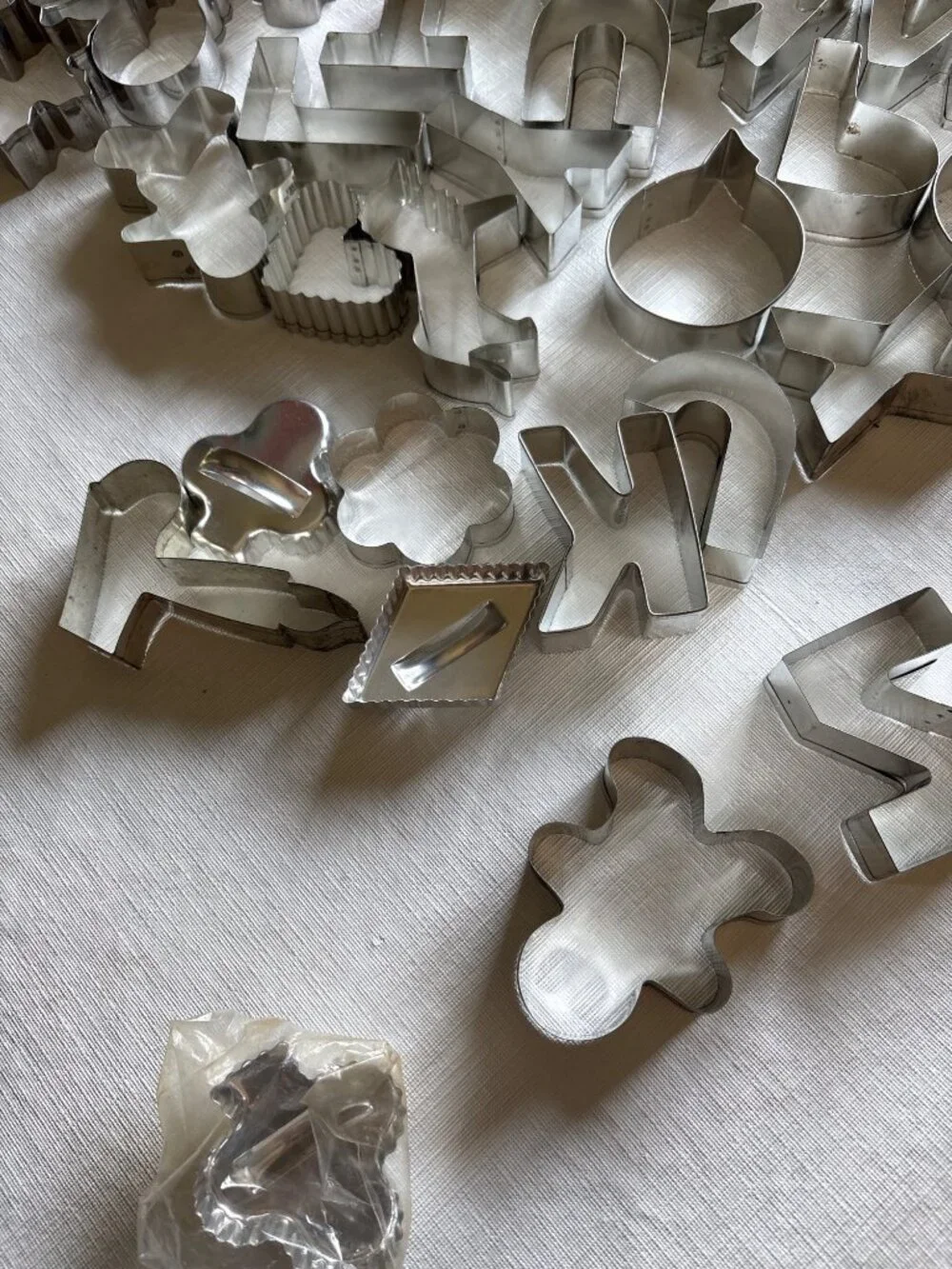 Assorted Cookie Cutter Lot Letters Shapes Holiday & Animals Metal Copper Gold